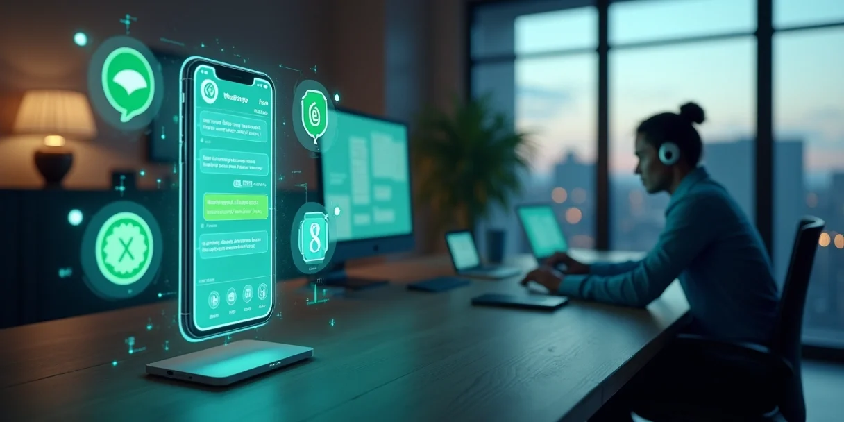 Interface de chatbot em smartphone conectando clientes a vendedores em vários canais digitais