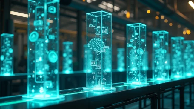 Linha de montagem digital simbolizando comparação de plataformas de atendimento para empresas