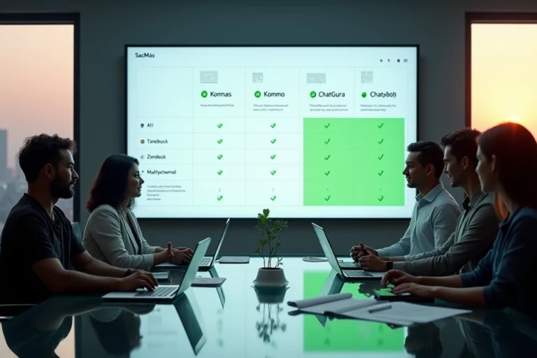 Empresários em reunião analisando plataformas para atendimento pelo WhatsApp em 2026
