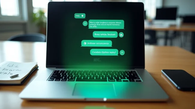 Teclado com atalhos de respostas rápidas destacando ícone do WhatsApp