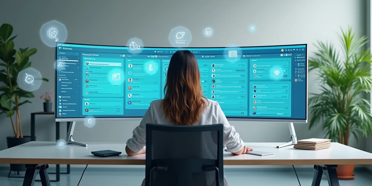 agente-atendimento-equilibrando-demandas-113.webp Agente de atendimento controlando fluxo de mensagens em várias filas organizadas