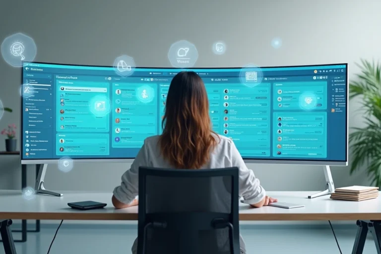 Agente de atendimento controlando fluxo de mensagens em várias filas organizadas