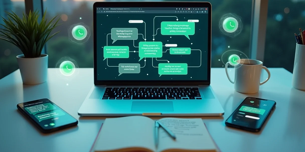 Painel de automação mostrando fluxo de tarefas do WhatsApp sendo executadas sozinhas