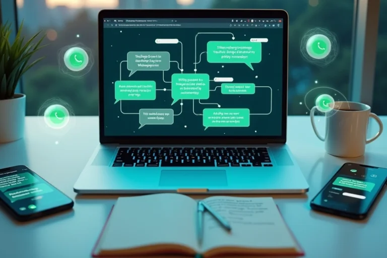 Painel de automação mostrando fluxo de tarefas do WhatsApp sendo executadas sozinhas