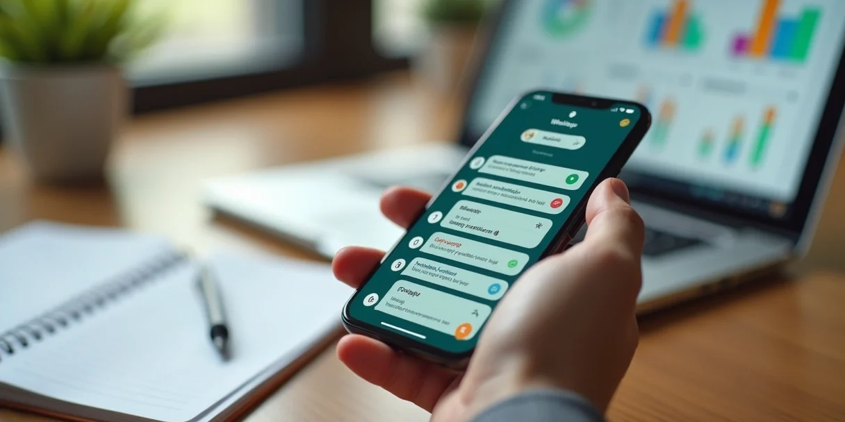 Cliente segurando smartphone respondendo pesquisa de satisfação em um chatbot