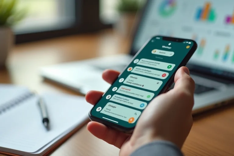 Cliente segurando smartphone respondendo pesquisa de satisfação em um chatbot