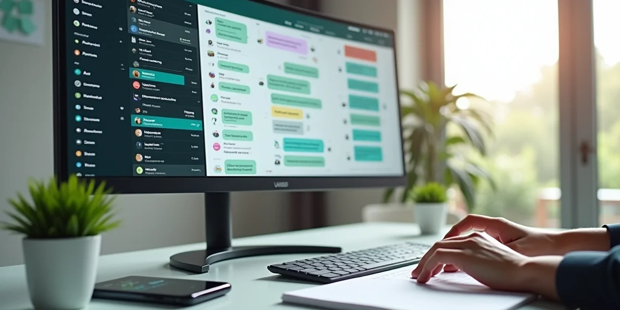 Painel digital com leads segmentados por etiquetas coloridas em chats de WhatsApp